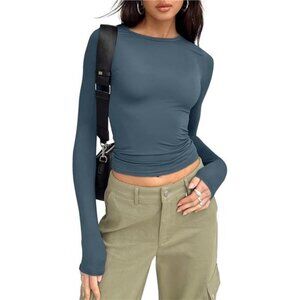 "Womens Long Sleeve Crop Tops - Basic Spring Layering, Slim Fitted, Fall Fashion